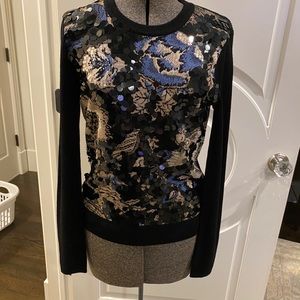 Tory Burch Agnes sequin merino wool black sweater.